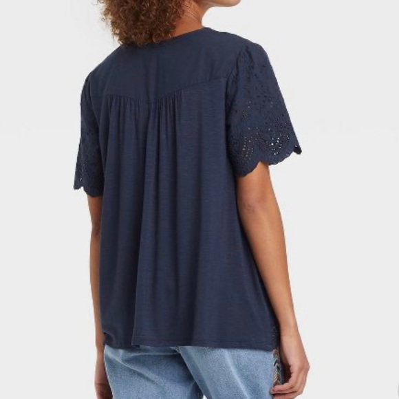 New Knox Rose top short sleeve eyelet peasant cotton black - Picture 2 of 16